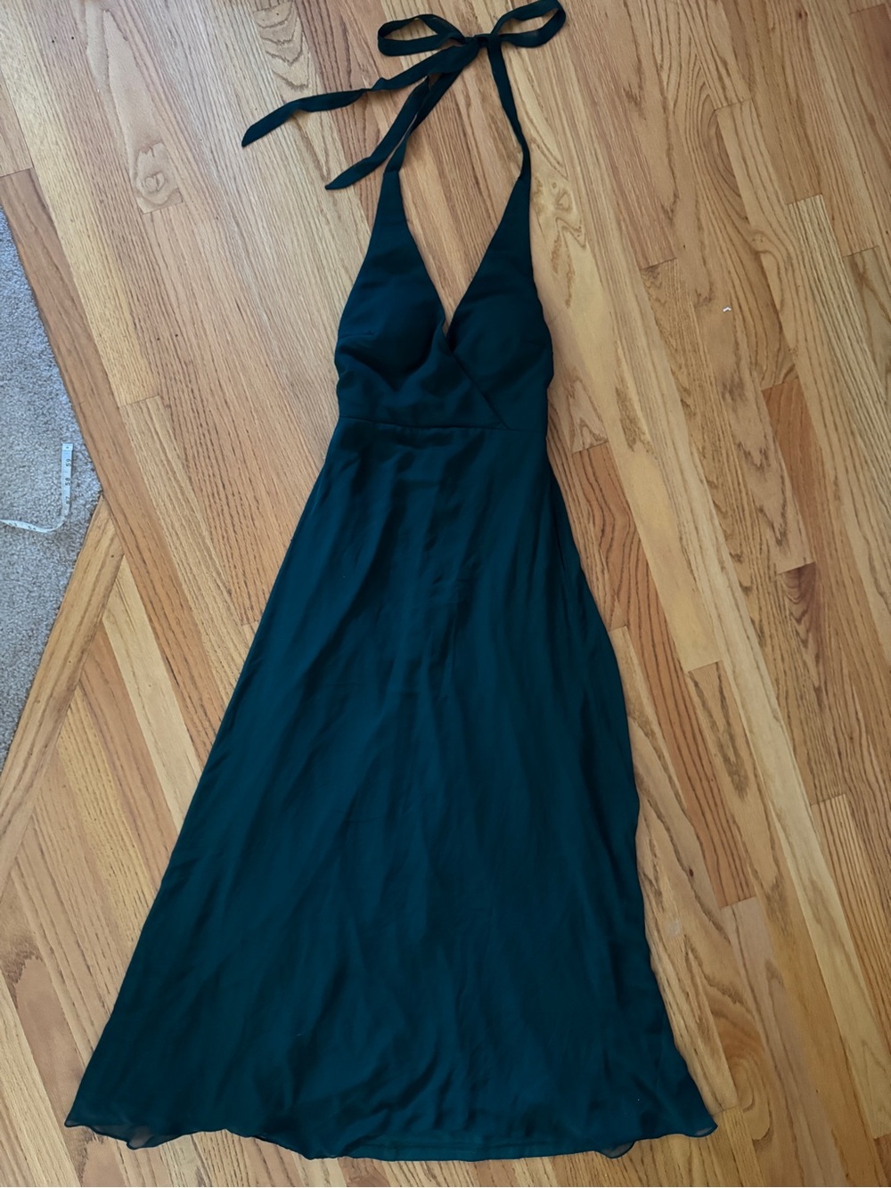 Halter V-Neck Dark Jade Green Dress